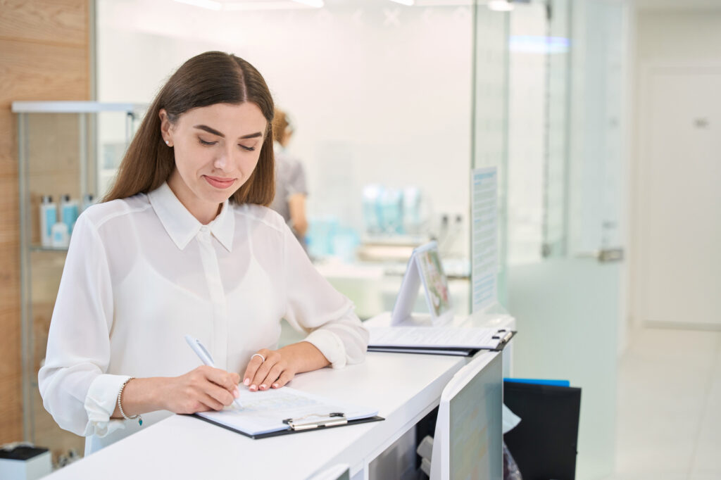 Patient signing a records release so her psychiatric records follow her to a new psychiatrist in Maryland